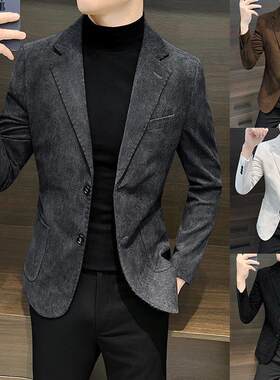 灯芯绒小西装外套男士春秋新款时尚潮牌修身百搭痞帅休闲西服上衣