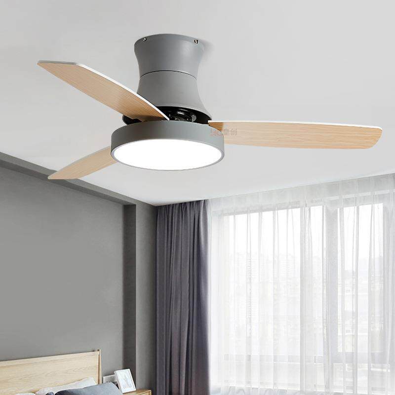 现代木叶吸顶风扇灯餐厅客厅卧室灯带风扇智能语音变频吸顶电扇灯