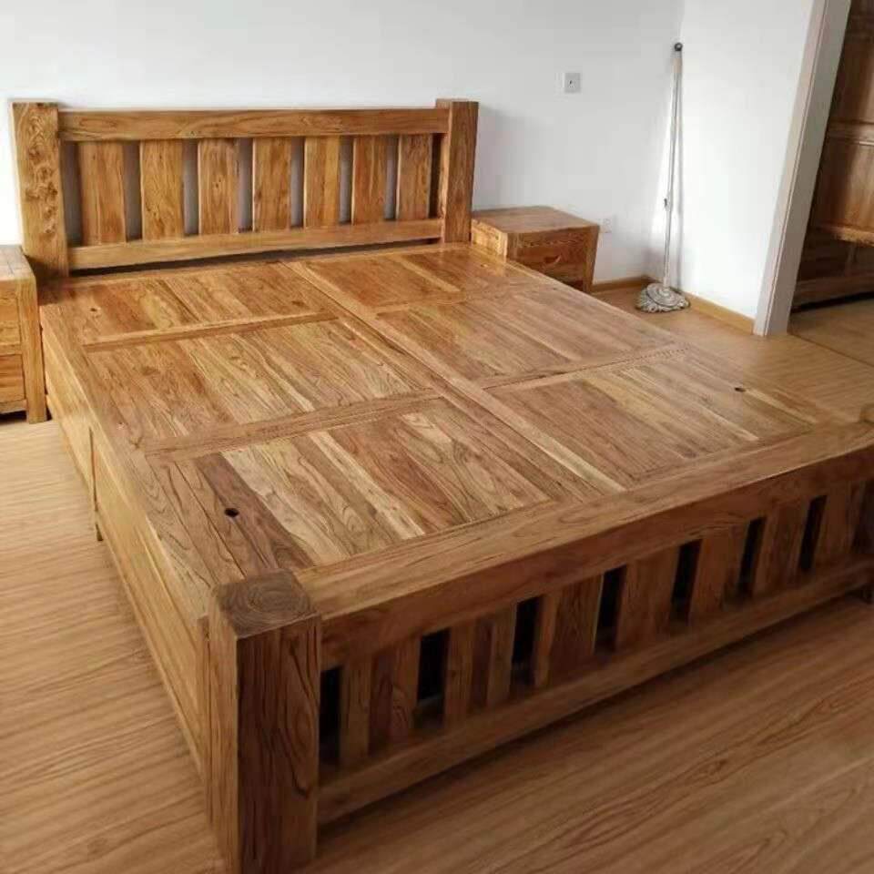 老榆木双人床单人床简约现代单人床平尾床框架结构经济型婚床