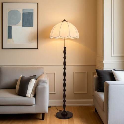 美式中古实木客厅落地灯侘寂风卧室床头灯装饰灯简约立式氛围台灯