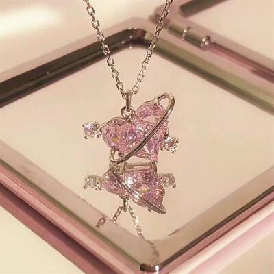 necklace women桃心恋爱星球项炼女ins小众甜美粉钻爱心锁骨炼