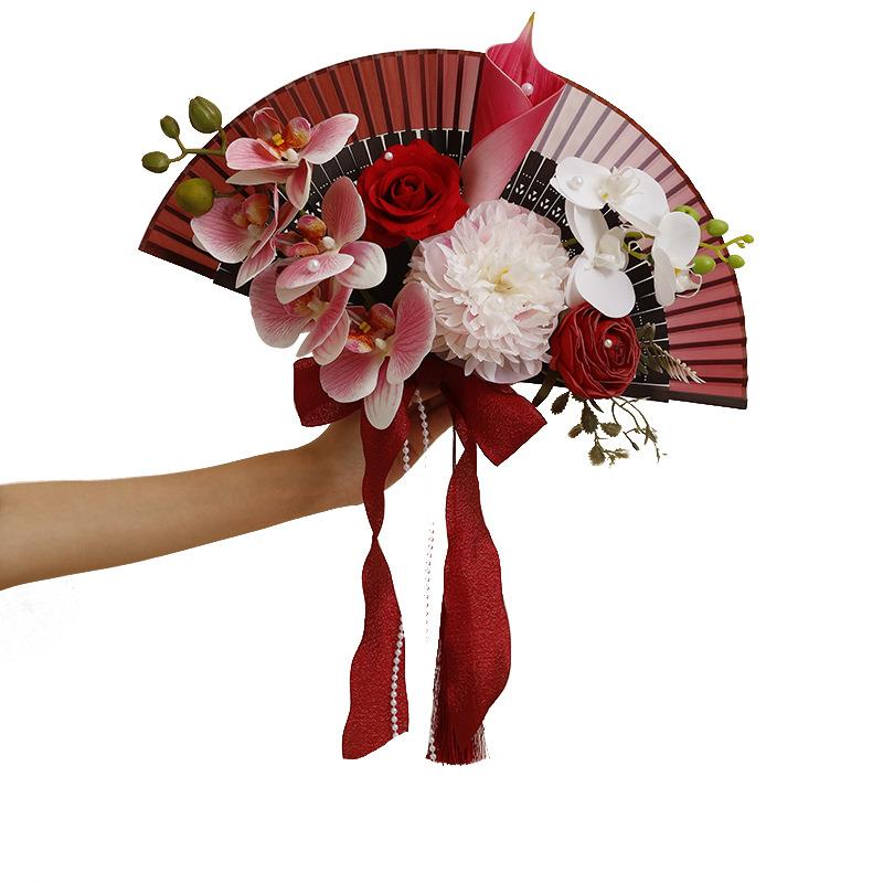 陌歌新中式仿真花扇子新娘手捧花结婚团扇婚礼创意花束订婚拍摄