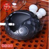 时尚 龙山黑陶陶瓷创意个性 商务复古烟灰缸 年年有鱼 纯手工雕刻