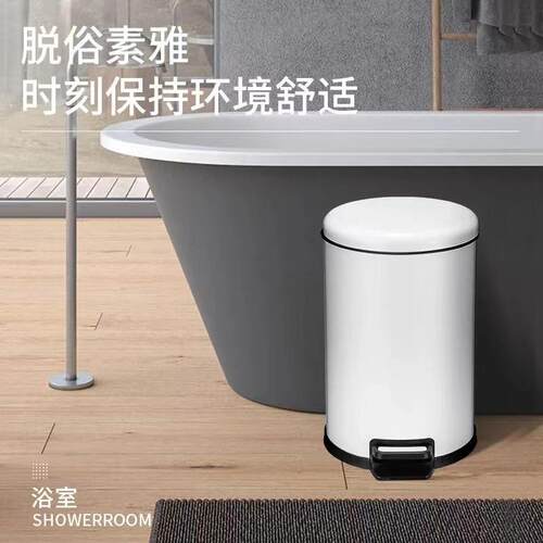 5L圆形不锈钢家用垃圾桶酒店客房办公室缓降脚踏定盖收桶纳桶纸篓