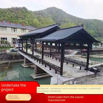 工厂直销防腐木户外凉亭长廊菠萝格庭院葡萄架树脂瓦廊桥彷古厂家