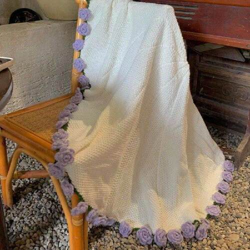 Fake Flower Crochet Rose Bouquet Blanket Finished Fashion