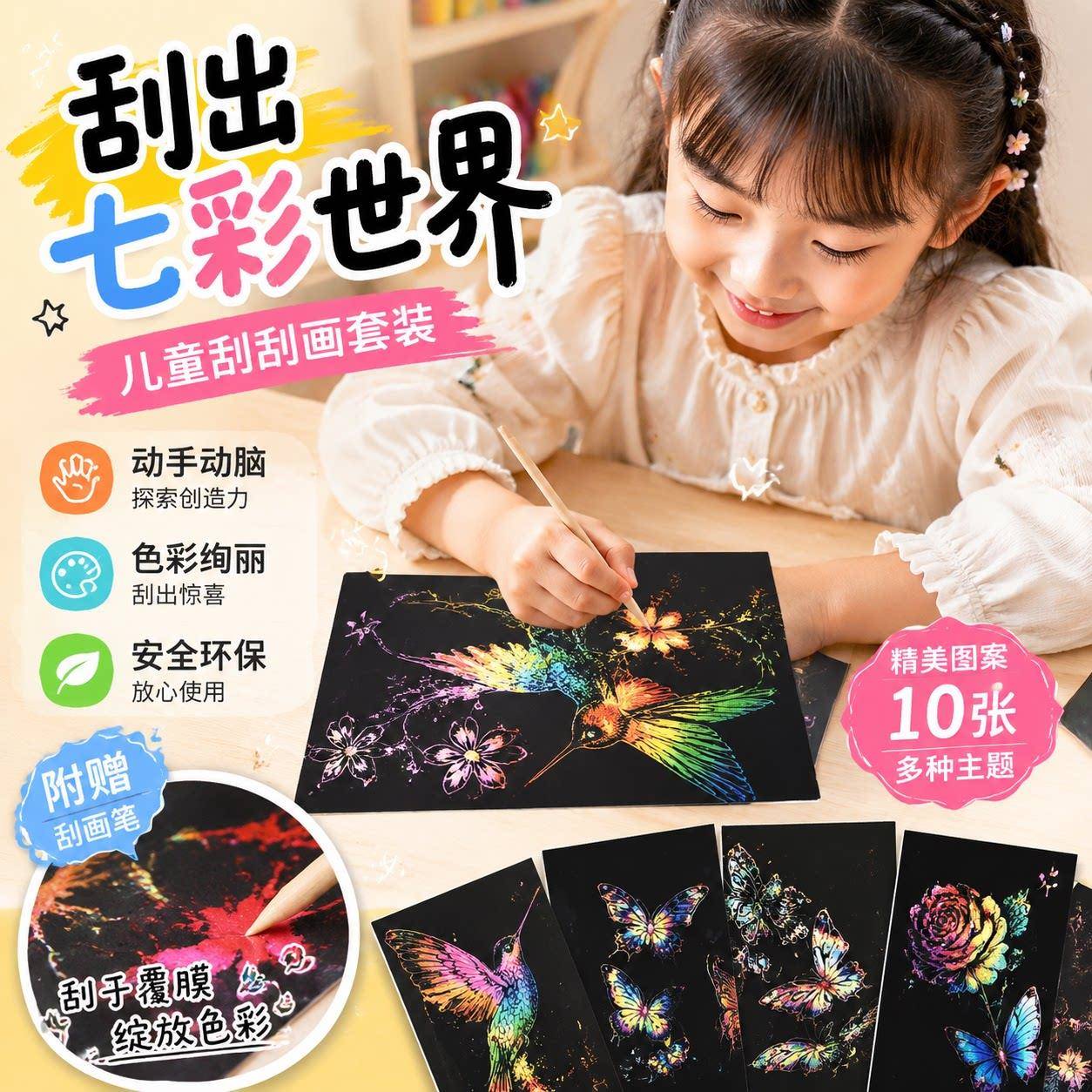 高颜值刮刮画小学生专用故宫夜景炫彩diy涂鸦刮画纸国风填色玩具