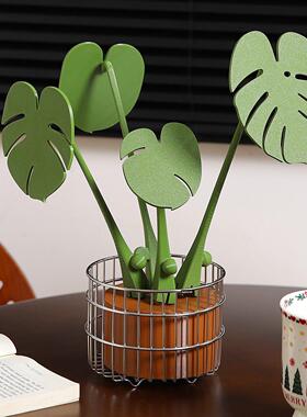高级感龟背竹隔热垫杯垫创意餐桌摆件彷真绿植植物盆栽磁吸防烫垫