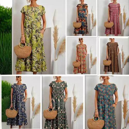Women's cotton and linen sleeveless printed dress