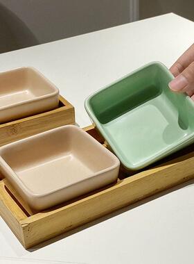 Matte colored ceramic square small bowl combination