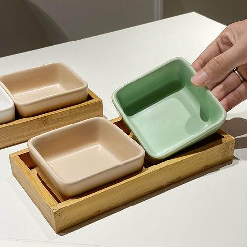 Matte colored ceramic square small bowl combination