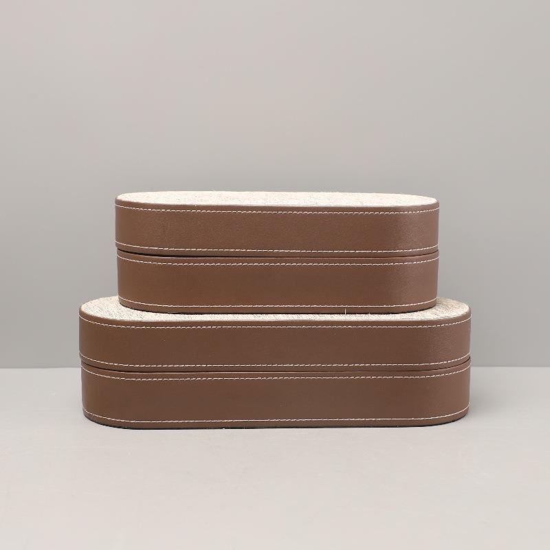 现代简约马毛皮革收纳盒样板房办公室卧室客厅书房家居装饰品摆件