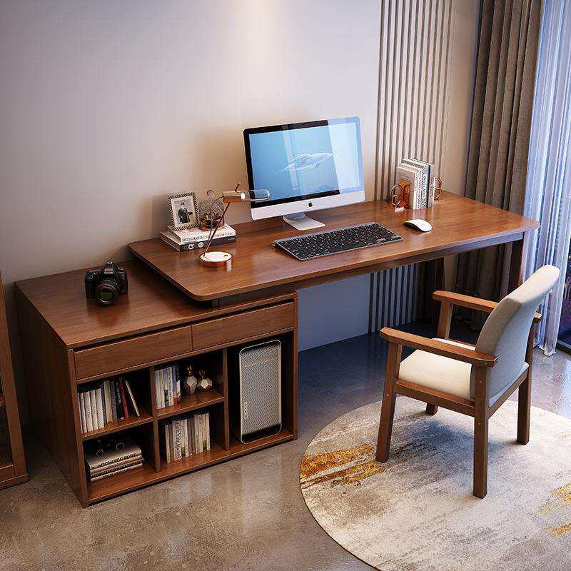 伸缩台式电脑桌书房高端办公学习桌带储物柜家用实木书桌机箱一体