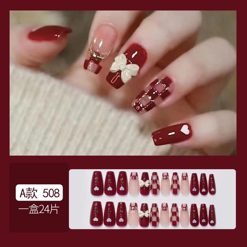 24pc Nails Art Fake Nail Tips False Press on Coffin with - 实物图