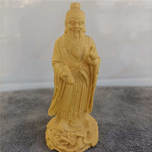 黄杨木雕刻居家复古摆设老子传道一指问天摆件实木人物手工艺礼品
