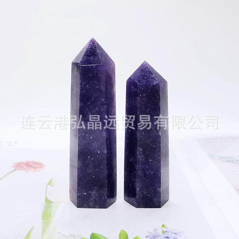 弘晶远水晶天然紫云母六棱柱云母石水晶柱单尖柱原石打磨厂家