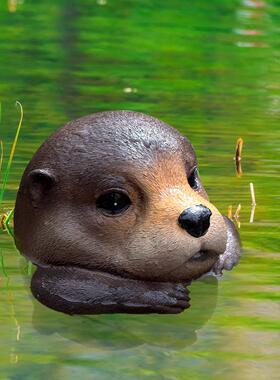 户外花园庭院池塘鱼缸假山装饰造景动物水獭漂浮树脂浮水摆件