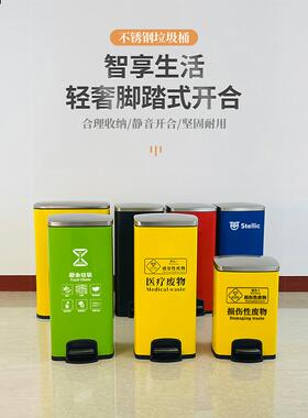 医疗废弃物脚踏式医院诊所双三四黄色大小号生活分类不锈钢垃圾桶