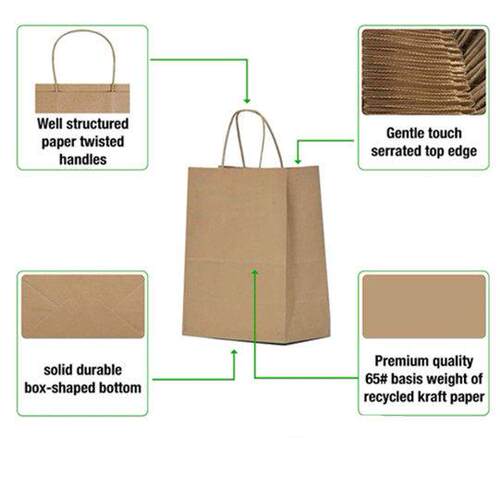 Kraft Gift Bags Brown Paper Shopping Reusable Grocery Bag
