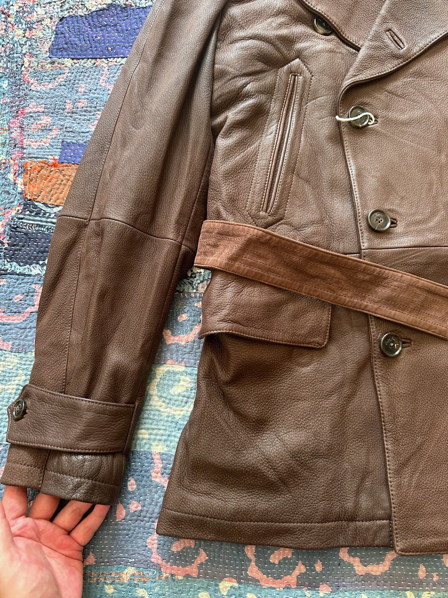 Ralph Lauren Purple Label Leather Coat — detail