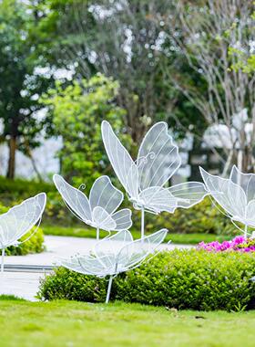 户外不锈钢铁艺镂空蝴蝶雕塑公园林社区草坪发光装饰金属昆虫摆件