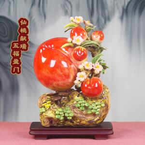 新品石湾公仔陶瓷寿桃摆件仙桃献瑞贺寿祝寿生日送礼高端古典装饰