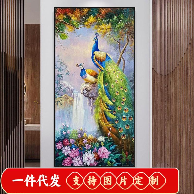 5d钻石画满钻新款客厅入户玄关丛林风景情侣孔雀贴钻十字绣钻石绣