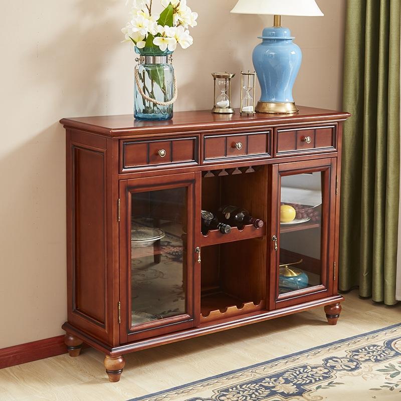 狮子堡美式实木餐边柜美式乡村茶水柜三门餐厅家具储藏柜三抽屉柜
