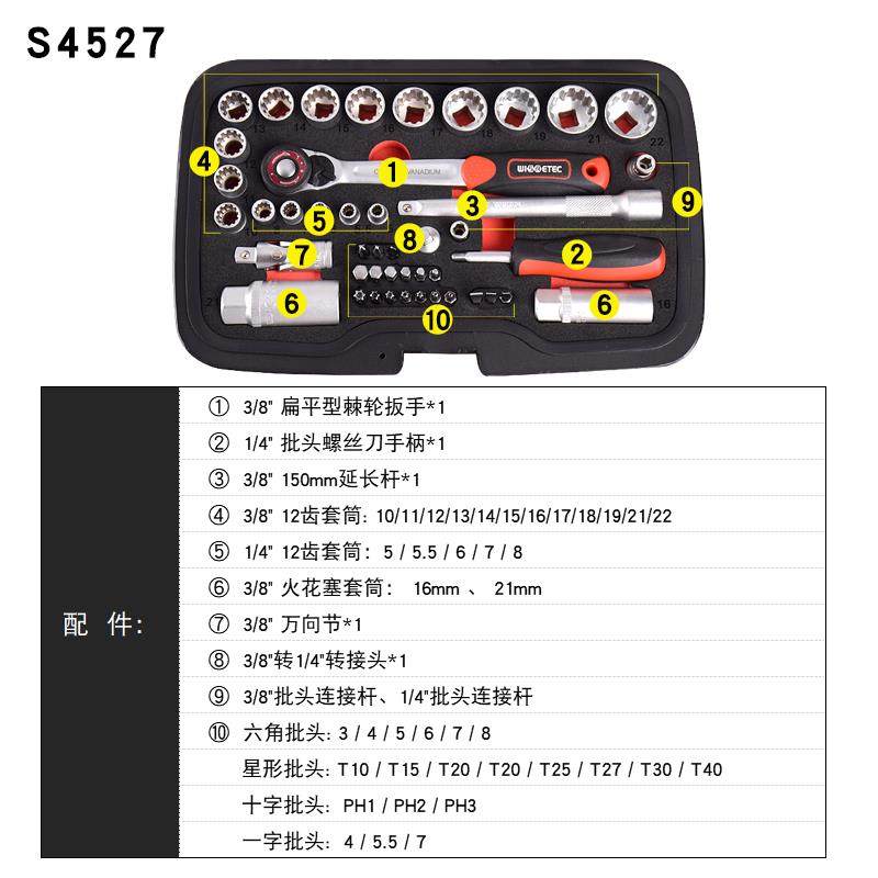 高档wiretec工业级38pcs迷你型棘轮s扳合手套批头组五金工具套装S