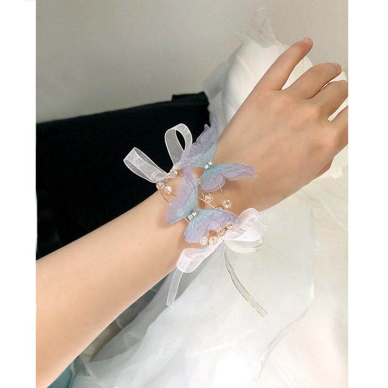 蓝色蝴蝶手腕花结婚新娘伴娘姐妹团手花小清新活动舞蹈礼服手环