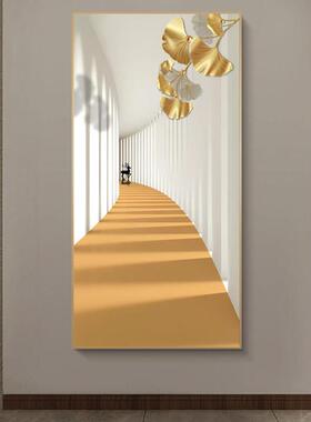入户玄关装饰画金杏叶延伸空间橙色建筑高档抽象轻奢走廊过道挂画