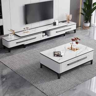 香丽华庭岩板电视柜茶几家用客厅现代简约小户型新款可伸缩电视柜