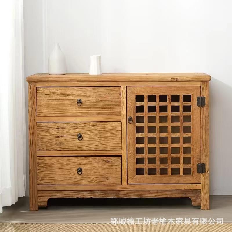 中式老榆木茶水柜玄关客厅多格收纳储物柜靠墙边柜斗柜实木餐边柜