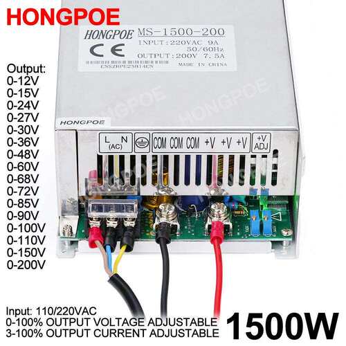 1000W1500W开关电源0-24v36V48V60V85V200电压电流可调电源工业级