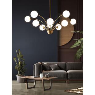 北欧轻奢客厅灯具大气后现代创意水晶魔豆分子灯餐厅卧室全铜吊灯