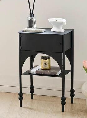 小户型黑色咖啡桌窄轻奢沙发设计个性卧室床头柜复古边柜bjs