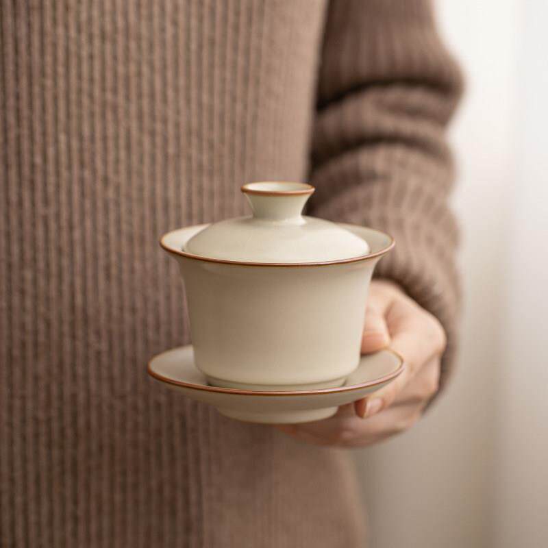 汝窑三才盖碗茶杯中式大号家用带盖泡茶碗不烫手单个高档功夫茶具