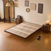 悬浮床轻中古风白蜡木实木床榉木骨架榻榻米简约齐边小户型无床头