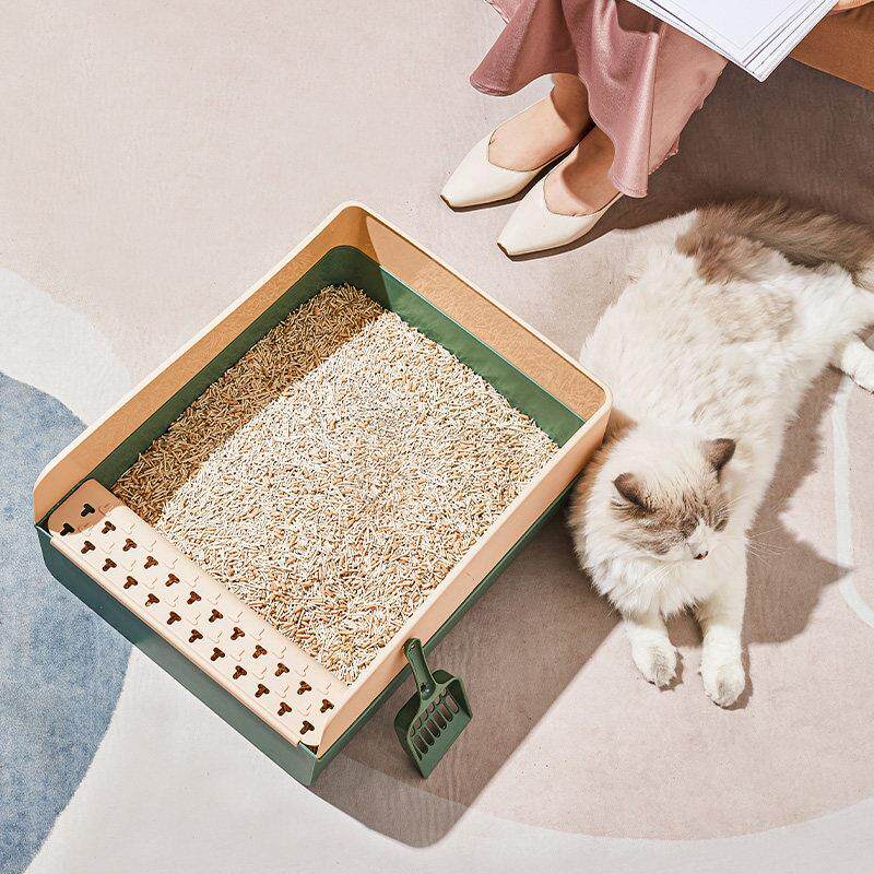 撞色风超大号猫厕所宠物猫沙砂盆猫咪用品便携正方形猫砂盆防外溅