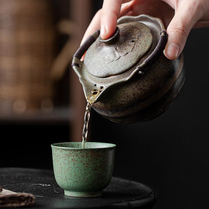 覆古青铜釉大号盖碗手抓壶防烫陶瓷功夫茶具单个泡茶碗高端喝茶杯