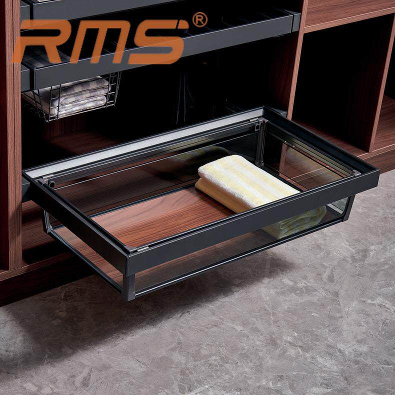 衣柜收纳篮大容量衣帽间抽屉式铝合金玻璃拉篮阻尼轨玻璃抽