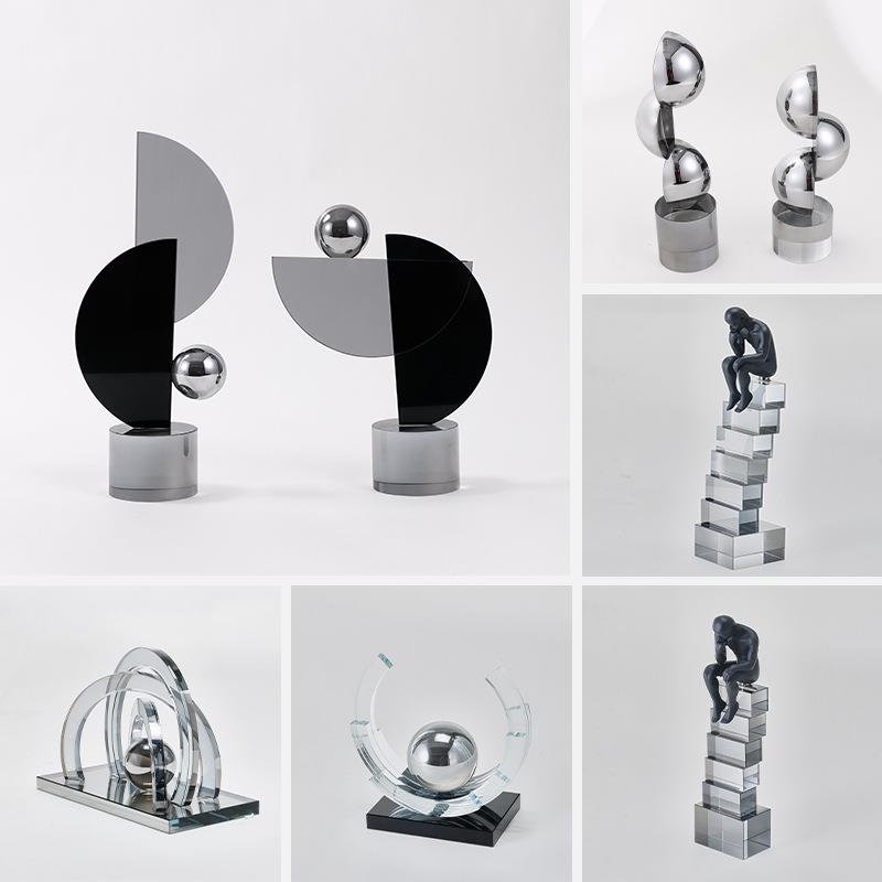 现代轻奢样板房样板房水晶思考人物装饰品摆件家居客厅桌面工艺品