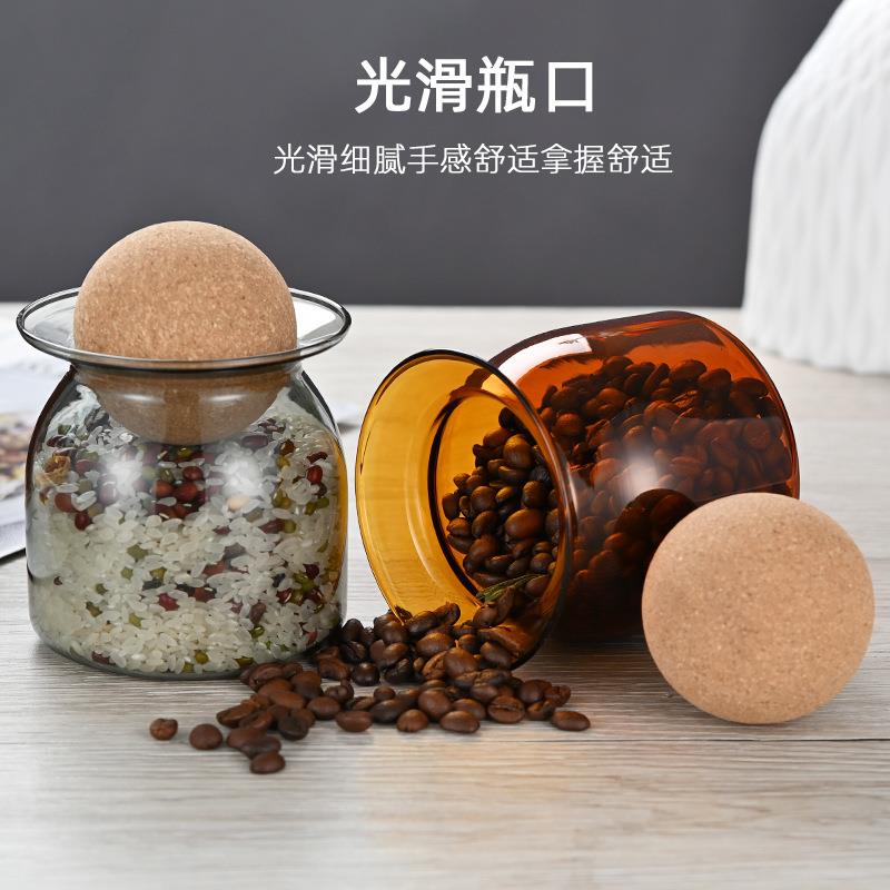 奢耐热彩色玻轻璃C-12AB木储物杂粮茶罐圆球软塞花茶叶密封罐咖啡