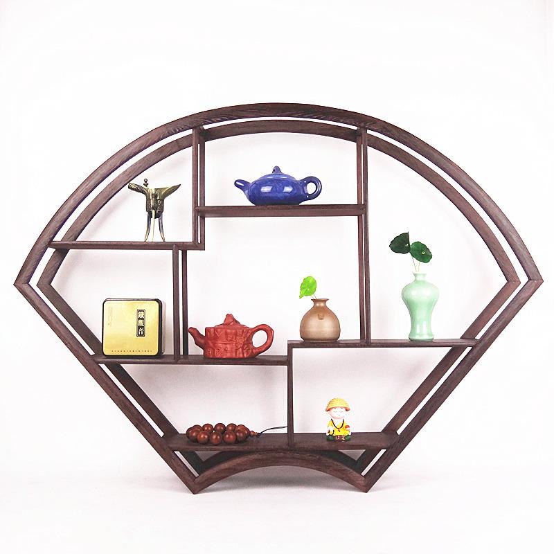 【折扣价】鸡翅实木小博古架现代中式挂壁式挂墙上多宝阁茶壶置物