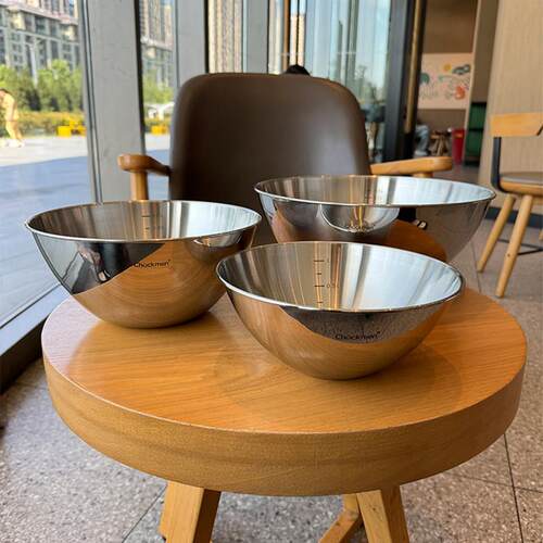 Chockmen18/10不锈钢薄款水果碗沙拉盆烘焙料理盆洗菜18/22/27cm