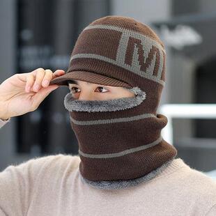 冬天钓鱼专用帽子护耳加绒毛线帽围脖一体加厚骑行帽护颈连体帽