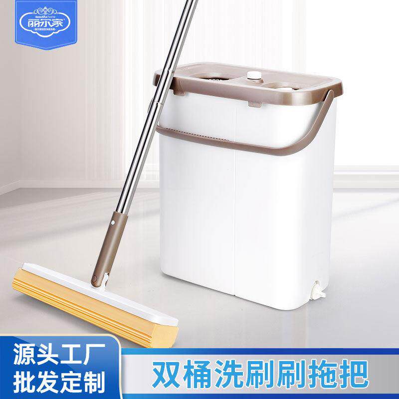 丽尔家免手洗胶棉懒人拖把家用胶棉一拖净吸水干 干湿两用拖桶