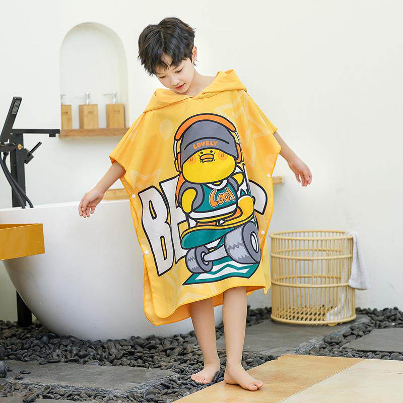 直销新款现货比鲁斯儿童沙滩浴袍游泳换衣衫超细纤维斗篷速干连帽