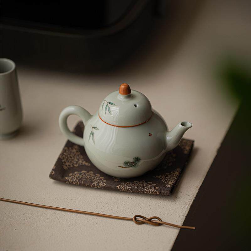 mjtc墨己秘青釉手绘茶茶壶文人家用孔泡茶手执壶球过滤陶瓷泡壶