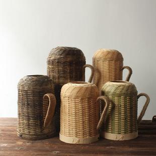 老式 茶室会所1.3升1.6升2升热水瓶壳 复古暖壶怀旧竹编热水瓶罩